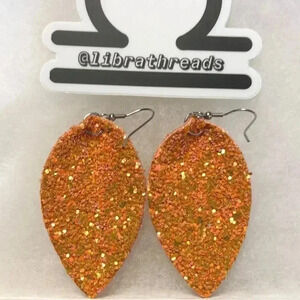 5/$20 orange sparkle glitter‎ hanging earring